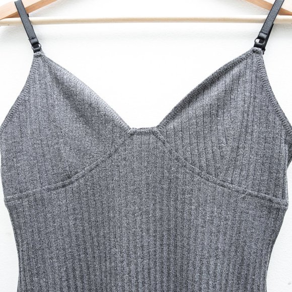 Opening Ceremony Ribbed Gray Mini Dress Sweetheart Neckline - Picture 3 of 7